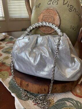Silver Crystal-Handle Evening Clutch